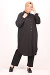 47017 Plus Size Wrinkled Trousers Suit-Black