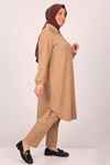 47017 Plus Size Wrinkled Trousers Suit-Mink
