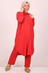 47017 Plus Size Wrinkled Trousers Suit-Pomegranate flower
