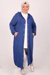 43004 Plus Size Combed Cotton Jacket with Snap Fasteners-İndigo