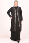 47202 Large Size Stone Detailed Sandy Vest-Dress Set-Black
