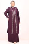 47202 Large Size Stone Detailed Sandy Vest-Dress Set-Purple