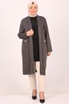 33047 Large Size Woven Fabric Long Jacket - Striped Black