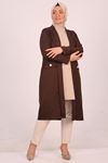 33047 Large Size Woven Fabric Long Jacket - Brown