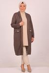 33047 Large Size Woven Fabric Long Jacket - Striped Brown