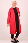 33047 Large Size Woven Fabric Long Jacket - Red