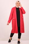 33047 Large Size Woven Fabric Long Jacket - Wheat Red