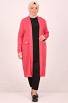 33047 Large Size Woven Fabric Long Jacket - Striped Red
