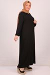 22008 Plus Size Combed Cotton Dress With Elastic Sleeve -Black