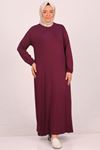22008 Plus Size Combed Cotton Dress With Elastic Sleeve-Plum