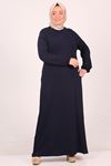 22008 Plus Size Combed Cotton Dress With Elastic Sleeve-Navy Blue