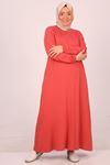 22008 Plus Size Combed Cotton Dress With Elastic Sleeve-Tile