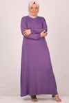 22008 Plus Size Combed Cotton Dress With Elastic Sleeve-Lilac