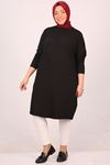 28092 Large Size Low Sleeve Combed Cotton Tunic-Black
