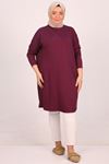 28092 Large Size Low Sleeve Combed Cotton Tunic-Plum