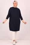 28092 Large Size Low Sleeve Combed Cotton Tunic-Navy Blue