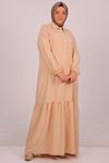 42015 Plus Size Stylish Buttoned Linen Airobin Dress-Beige