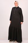 42015 Plus Size Stylish Buttoned Linen Airobin Dress-Black
