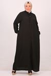 46006 Large Size High Collar Hidden Zipper Linen Airobin Abaya-Black