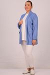 43021 Large Size Woven Fabric Short Jacket with Detachable Brooch - İndigo