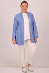 43021 Large Size Woven Fabric Short Jacket with Detachable Brooch - Wheat Indigo