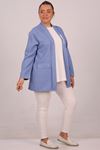 43021 Large Size Woven Fabric Short Jacket with Detachable Brooch - Wheat Indigo