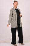 43021 Large Size Woven Fabric Short Jacket with Detachable Brooch -Nefti