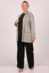 43021 Large Size Woven Fabric Short Jacket with Detachable Brooch -striped naphtha
