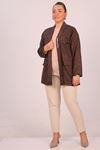 43021 Large Size Woven Fabric Short Jacket with Detachable Brooch -Roasted Brown
