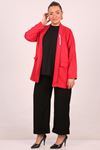 43021 Large Size Woven Fabric Short Jacket with Detachable Brooch -Red