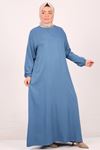 42016 Plus Size Belmando Dress with Elastic Sleeves - İndigo