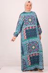 42016 Plus Size Belmando Dress with Elastic Sleeves - Ethnic Pattern Turquoise