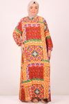 42016 Plus Size Belmando Dress with Elastic Sleeves - Ethnic Pattern Orange