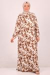 42016 Plus Size Belmando Dress with Elastic Sleeves - Brown Beige Patterned