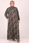 42016 Plus Size Belmando Dress with Elastic Sleeves - Mixed Pattern Khaki