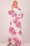 42016 Plus Size Belmando Dress with Elastic Sleeves - White Pink Petals