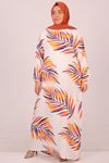 42016 Plus Size Belmando Dress with Elastic Sleeves - White Orange Leaf