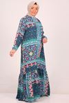 42017 Plus Size Belmando Dress with Frilly Skirt -Ethnic Pattern Turquoise