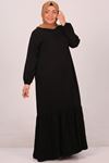 42017 Büyük Beden Eteği Fırfırlı Belmando Elbise -Siyah
