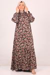 42017 Büyük Beden Eteği Fırfırlı Belmando Elbise -Çiçek Desen Gül