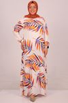 42017 Plus Size Belmando Dress with Frilly Skirt -White Orange Leaf
