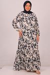 42017 Büyük Beden Eteği Fırfırlı Belmando Elbise -Lacivert Bej Desenli