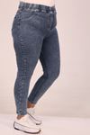 9184-9 Plus Size Elastic Waist Tight Leg Long Jeans - Snow Wash Blue