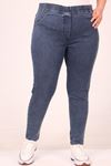 9184-9 Plus Size Elastic Waist Tight Leg Long Jeans - Snow Wash Navy Blue