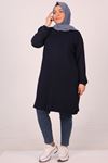 38014 Plus Size Pocket Detailed Combed Cotton Tunic - Navy blue