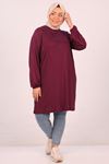38014 Plus Size Pocket Detailed Combed Cotton Tunic - Navy blue