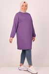 38014 Plus Size Pocket Detailed Combed Cotton Tunic - Lilac