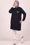 48038 Plus Size Combed Cotton Tunic with Pockets - Navy Blue
