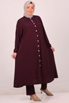 47028 Large Size Magnificent Collar Suit with Woven Ruffle Trousers - Plum