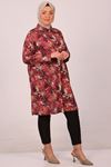 38020 Large Size Patterned Low Sleeve Jesica Shirt - Marbled Claret Red